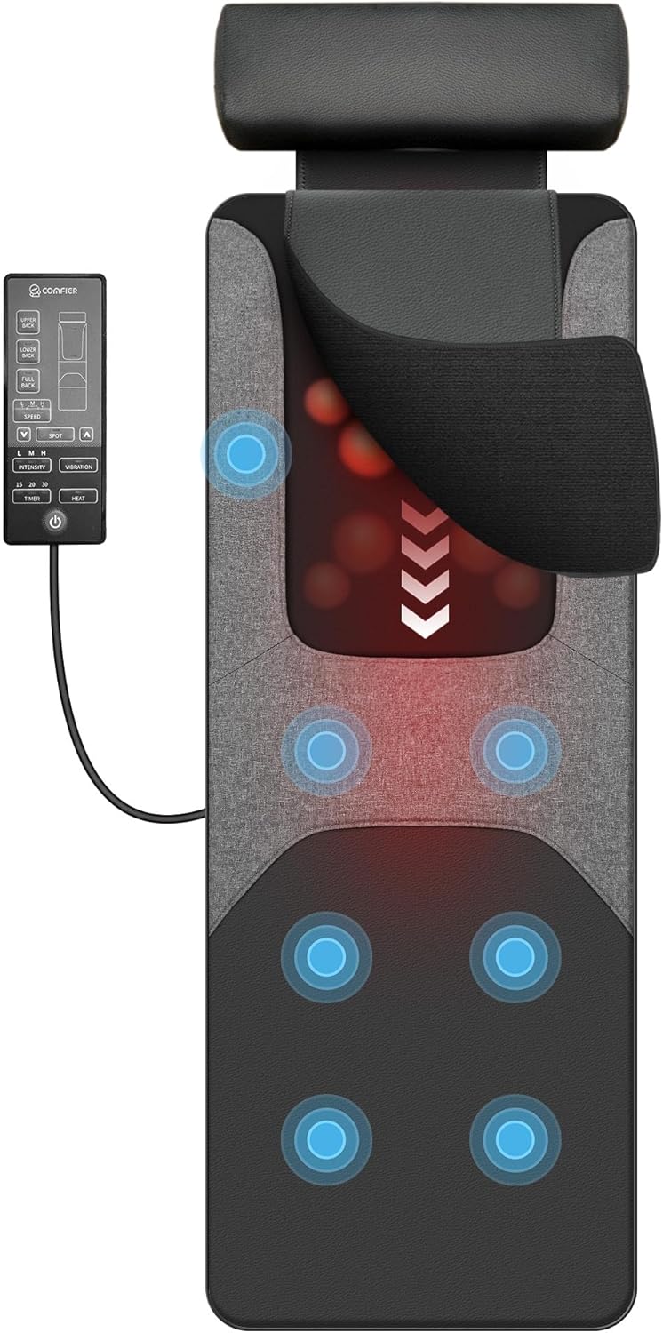 COMFIER Shiatsu Full Body Massage Mat with Heat, Back Massage Pad for Pain Relief Deep Tissue Kneading & Vibration Heating Chair Massager for Recliner, Sofa, Bed