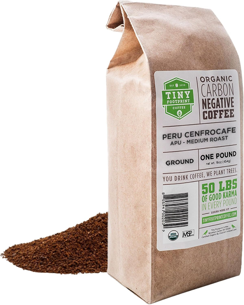 Tiny Footprint Coffee - Peru, Medium Roast, USDA Organic Ground Coffee, Fair Trade Certified - 16 Ounce