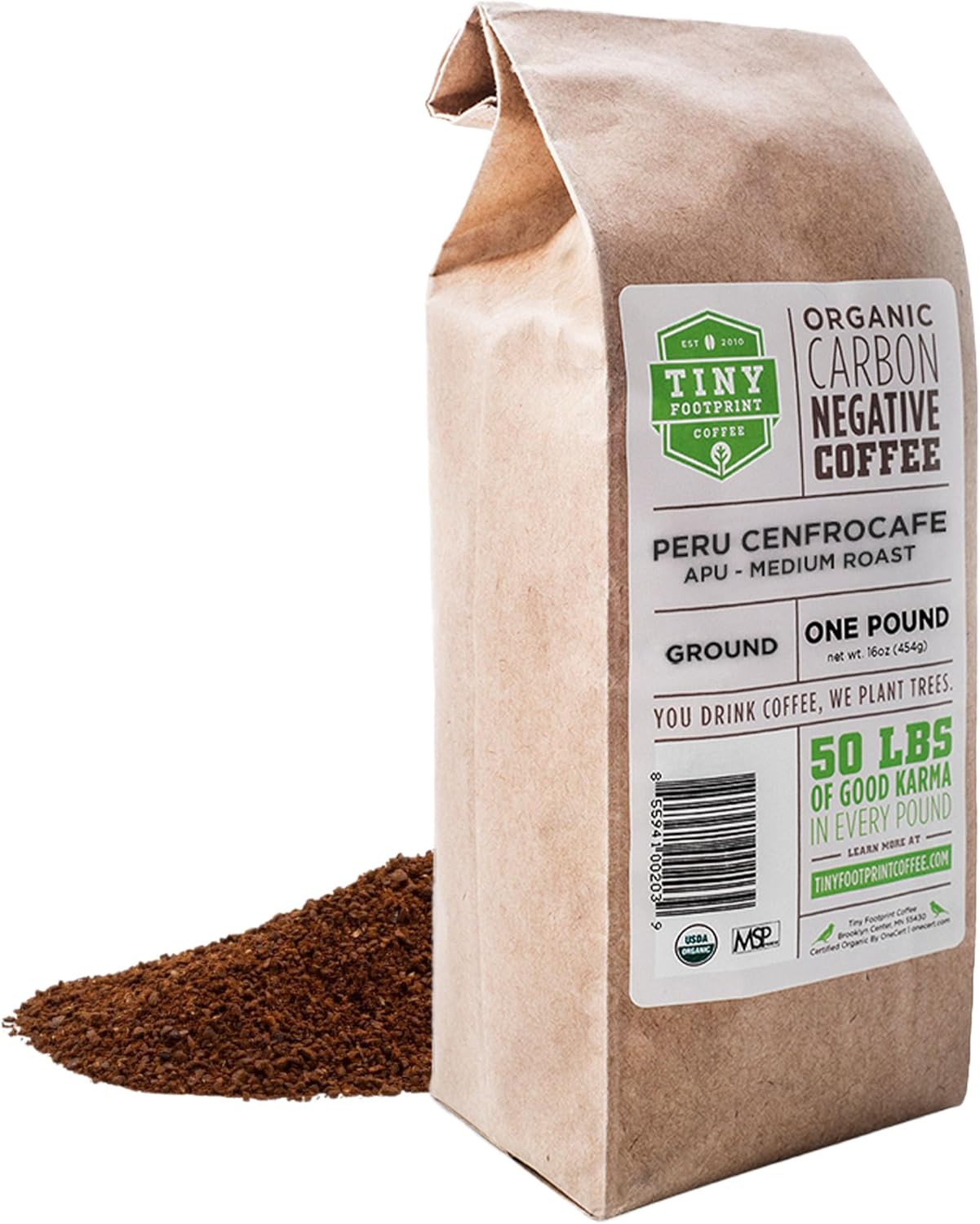 Tiny Footprint Coffee - Peru, Medium Roast, USDA Organic Ground Coffee, Fair Trade Certified - 16 Ounce
