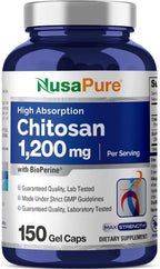 NusaPure Chitosan 1200mg 150 Caps (Non-GMO & Soyfree) with Bioperine