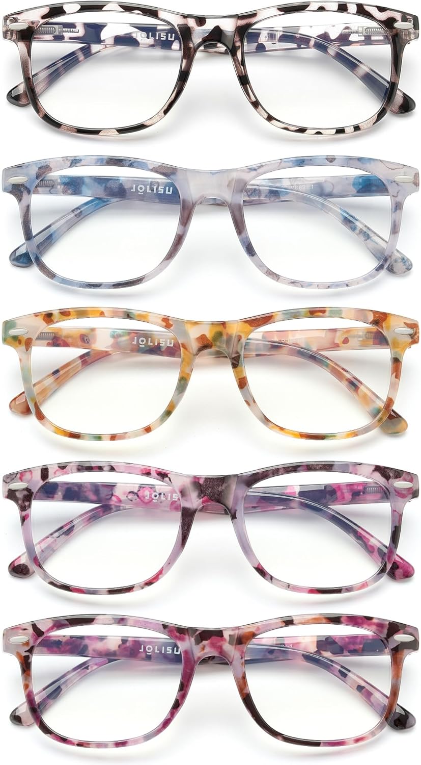 JOLISU 5 Pack Reading Glasses For Women - Stylish Blue Light Blocking Readers -Womens Men Spring Hinge Eyeglasses (2.50)