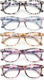 JOLISU 5 Pack Reading Glasses For Women - Stylish Blue Light Blocking Readers -Womens Men Spring Hinge Eyeglasses (1.25)