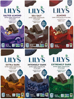 Lily’s Dark Chocolate Lovers Variety Pack – 6 Pack (Dark Almond, Etra Dark 70%, Dark 70% Sea Salt, Salted Almond, 85%, Intensely Dark 92%)