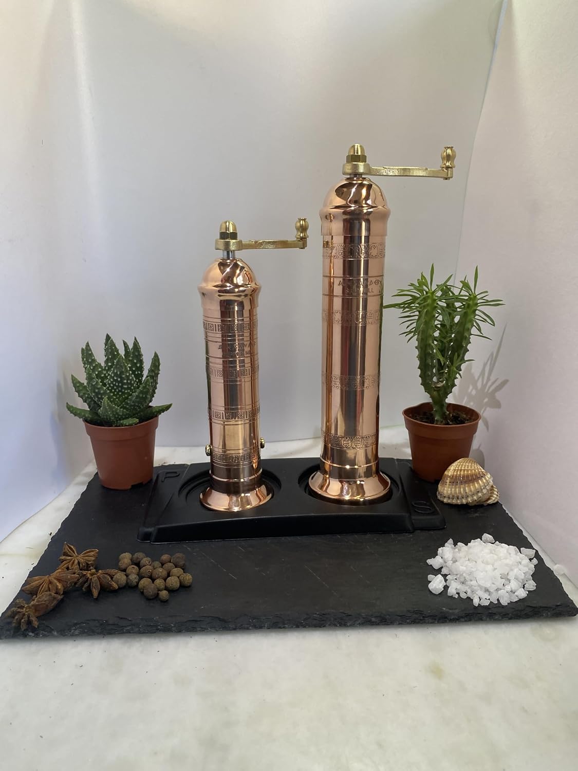 The European Authentic Greek 2-Piece Copper set: Pepper Mill Grinder 7.5" / 7.5-inch & Salt Mill 9" / 9-inch Elegant- Absolutely Exquisite Luxury Kitchen Gift Shaker 402/409