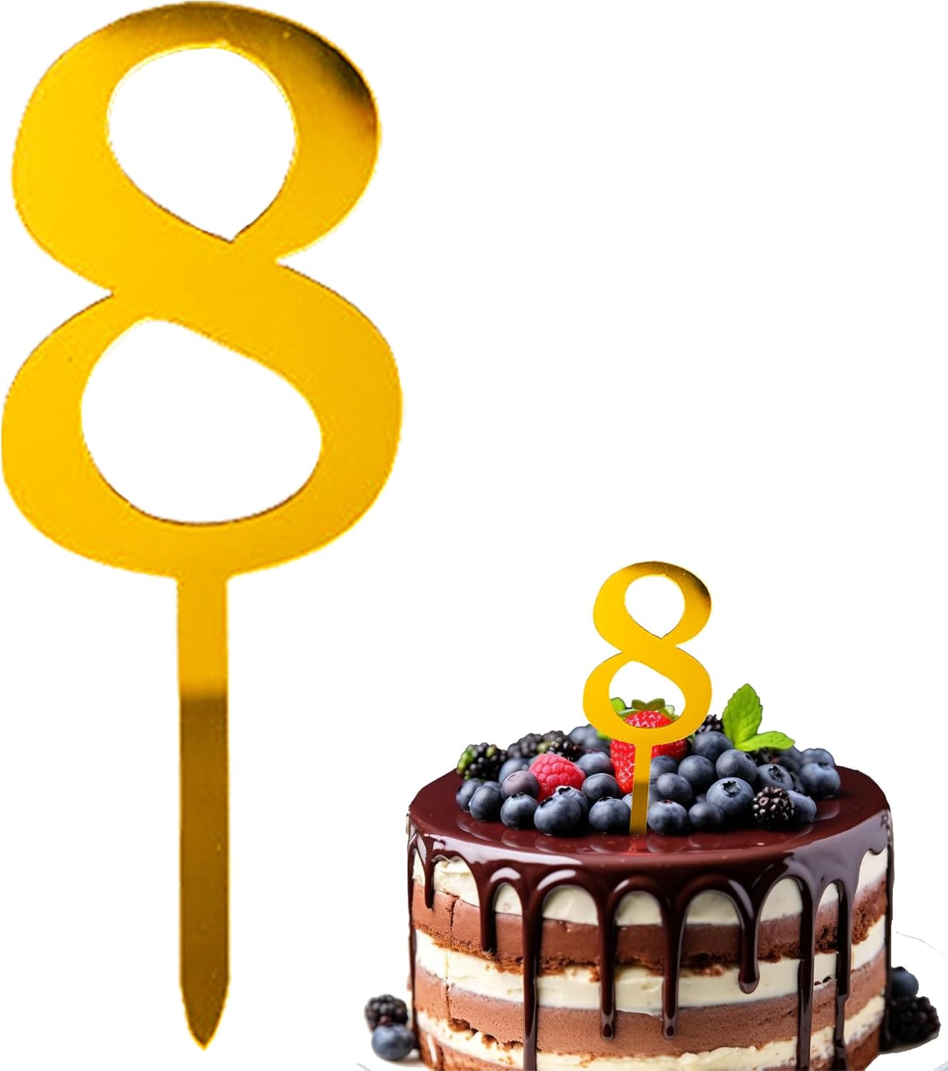 3 Pcs Numbers Cake Topper Mirror Acrylic Number 8 Cake Decor Gold Number Cake Decoration for Wedding Anniversary Birthday Party Supplies