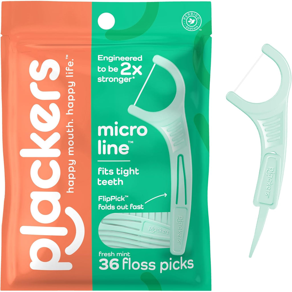 Plackers Micro Line Dental Floss Picks, Fold-Out FlipPick, Tuffloss, Mint, 36 Count