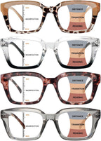 4 Pack Progressive Multifocus Reading Glasses for Women Oprah Style Blue Light Blocking Computer Readers