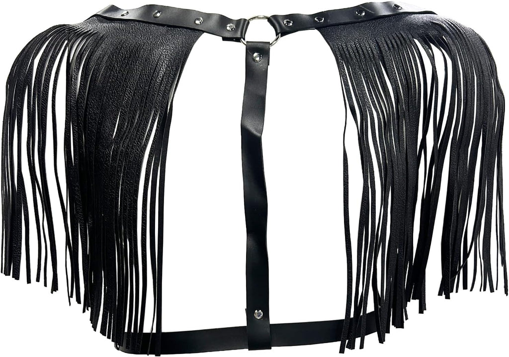 Men's PU Leather Tassel Body Chest Harness Adjustable Punk Gothic Bandage Costume Rave Party Body Accessories
