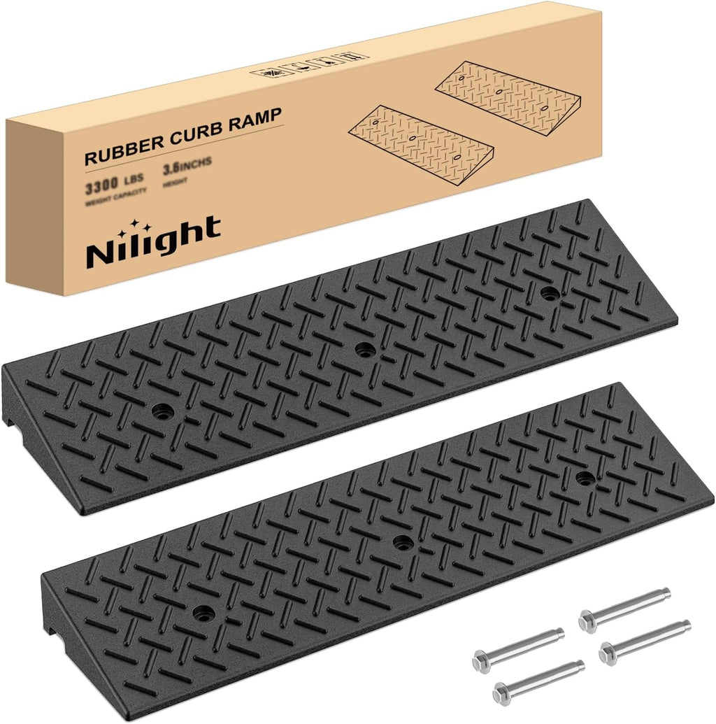 Nilight 3.2" Rise Curb Ramps, Heavy Duty Rubber Driveway Threshold Shed Ramp for Sidewalk Cars Lawn Mower Wheelchairs Motorcycles, 3300lbs Load Capacity