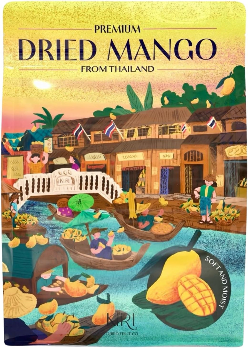 KIRI Premium Dried Mango from Thailand, Soft & Moist, Not Too Sweet, Tree ripened, Hand-cut (One Pack)