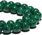 10mm Natural Green Malachite Gemstone Beads Polished Round Smooth Stone Beads for Bracelets Jewelry Making 15inch Loose Beads
