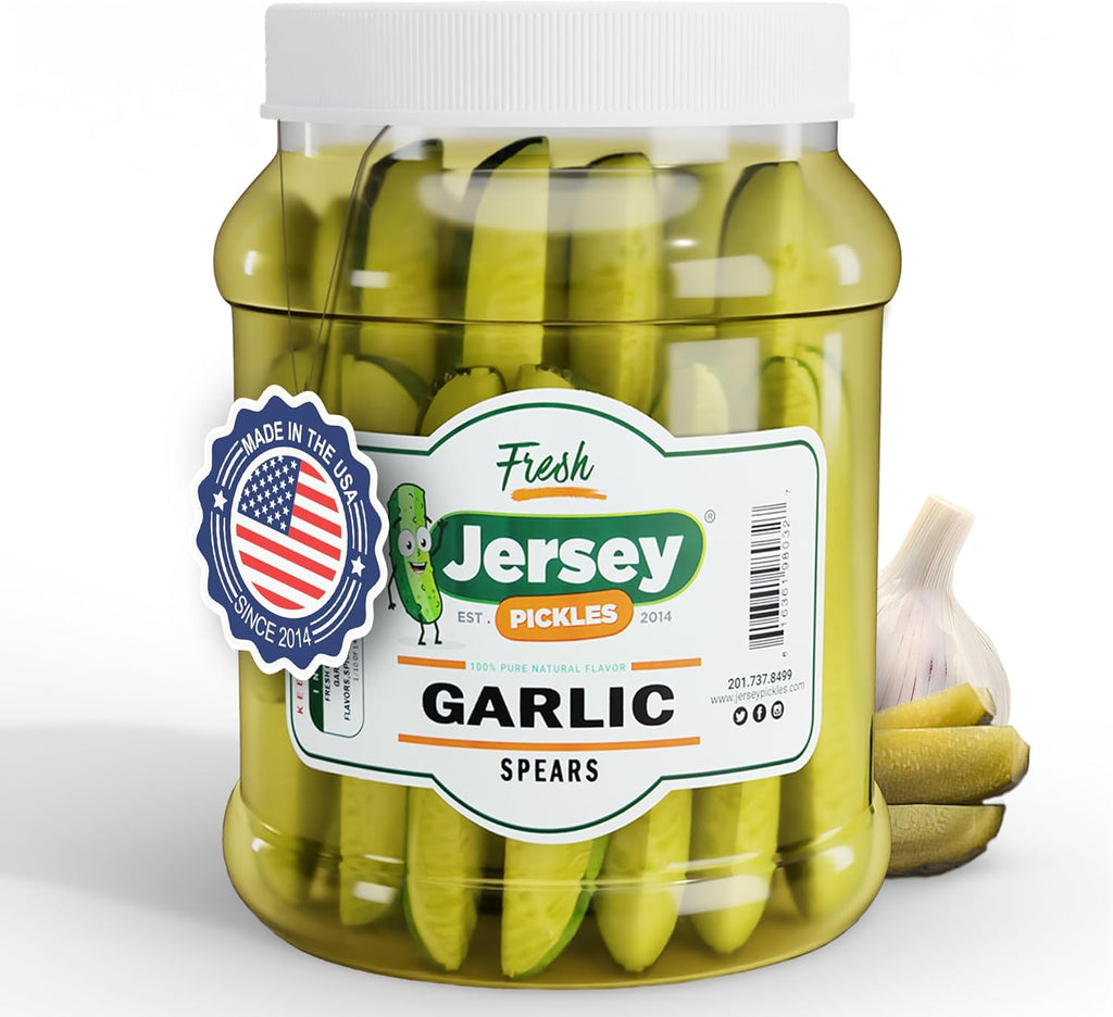 Jersey Pickles - Garlic Dill Spears Fresh (Half Gallon) - Fresh, Keto-Friendly, and Perfect for Snacks, Sandwiches, or Salads – The perfect Pickle Jars Cornichon for Families or Gatherings