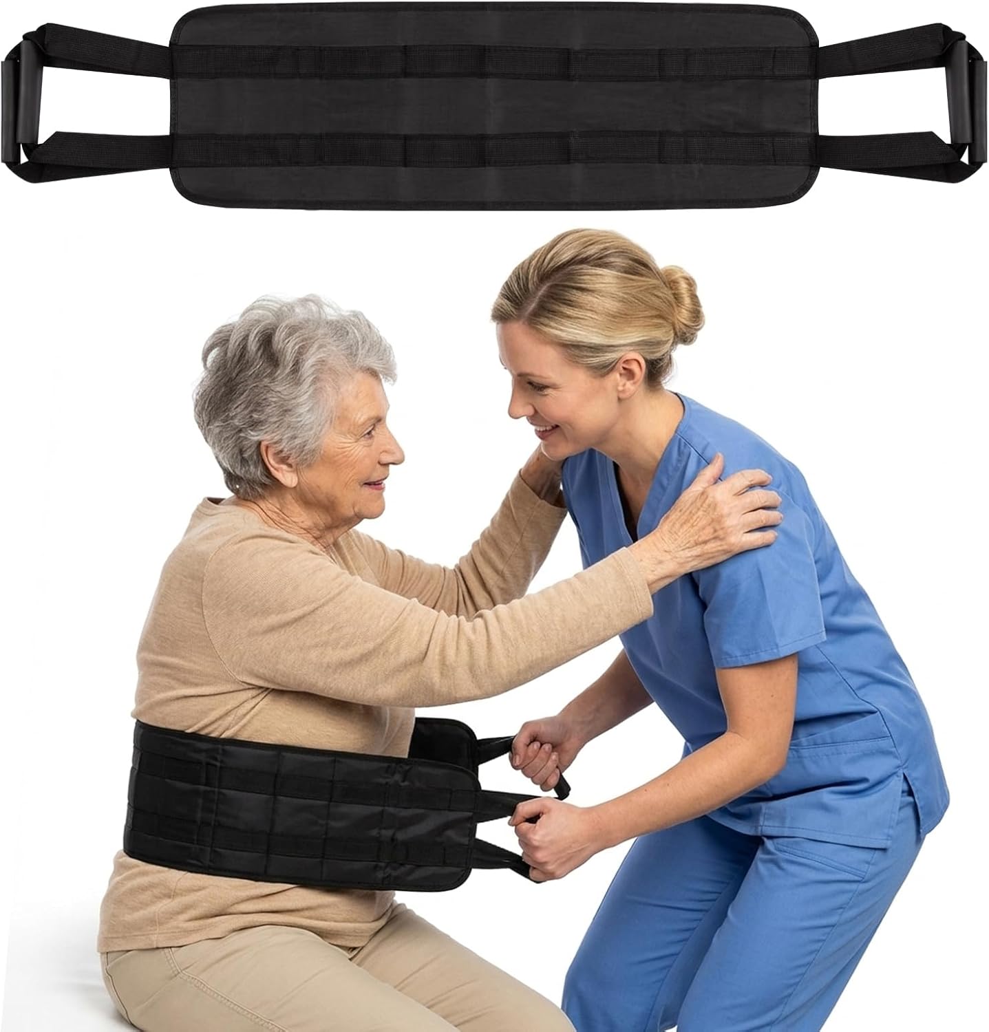 Standard Transfer Sling - Gait Belt for Seniors & Disabled, Patient Lifting Aid for Elderly Mobility, Safe Bed & Wheelchair Transfer Aid for Home Care, Ideal for Caregiver Assisted Lifting (Black)