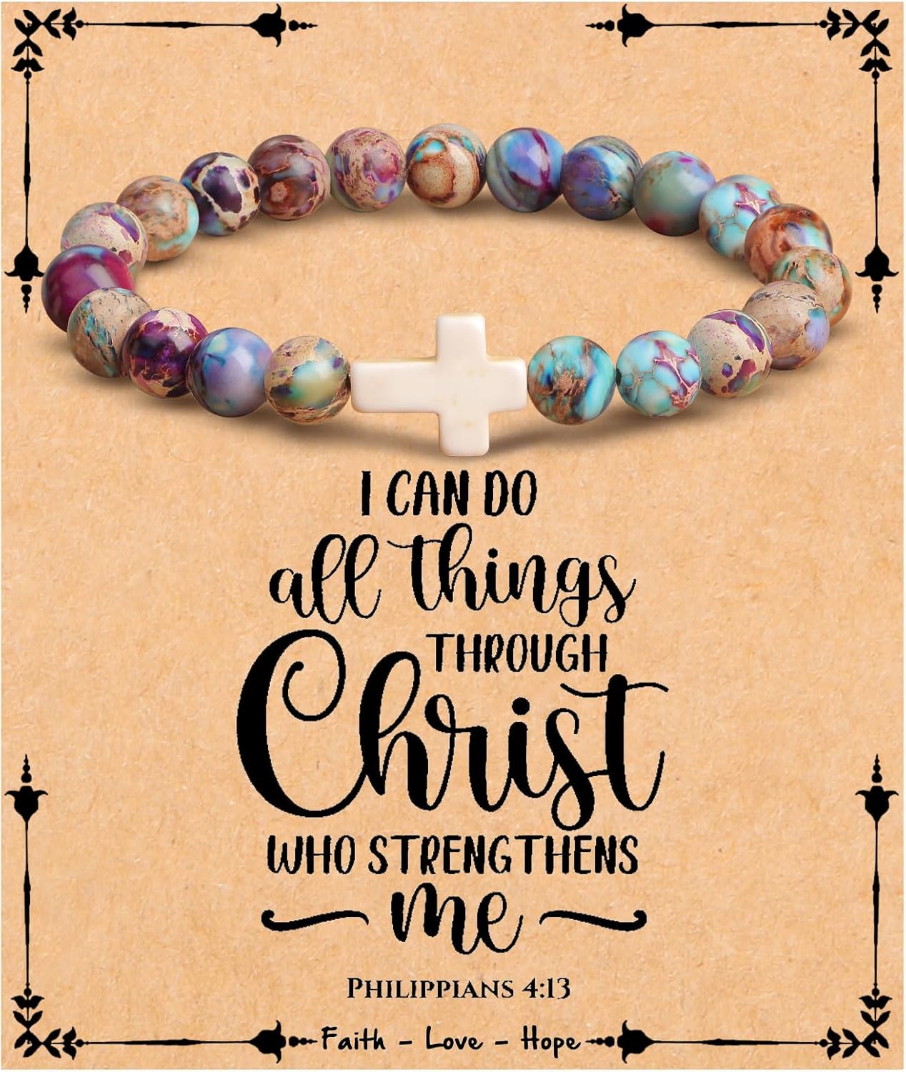 JoycuFF 𝗖𝗵𝗿𝗶𝘀𝘁𝗶𝗮𝗻 𝗚𝗶𝗳𝘁𝘀, Cross Bracelets for Women, Faith Religious Easter Catholic Christian Jewelry, Meaningful Baptism Communion Confirmation Natural Stone Bracelets for Women