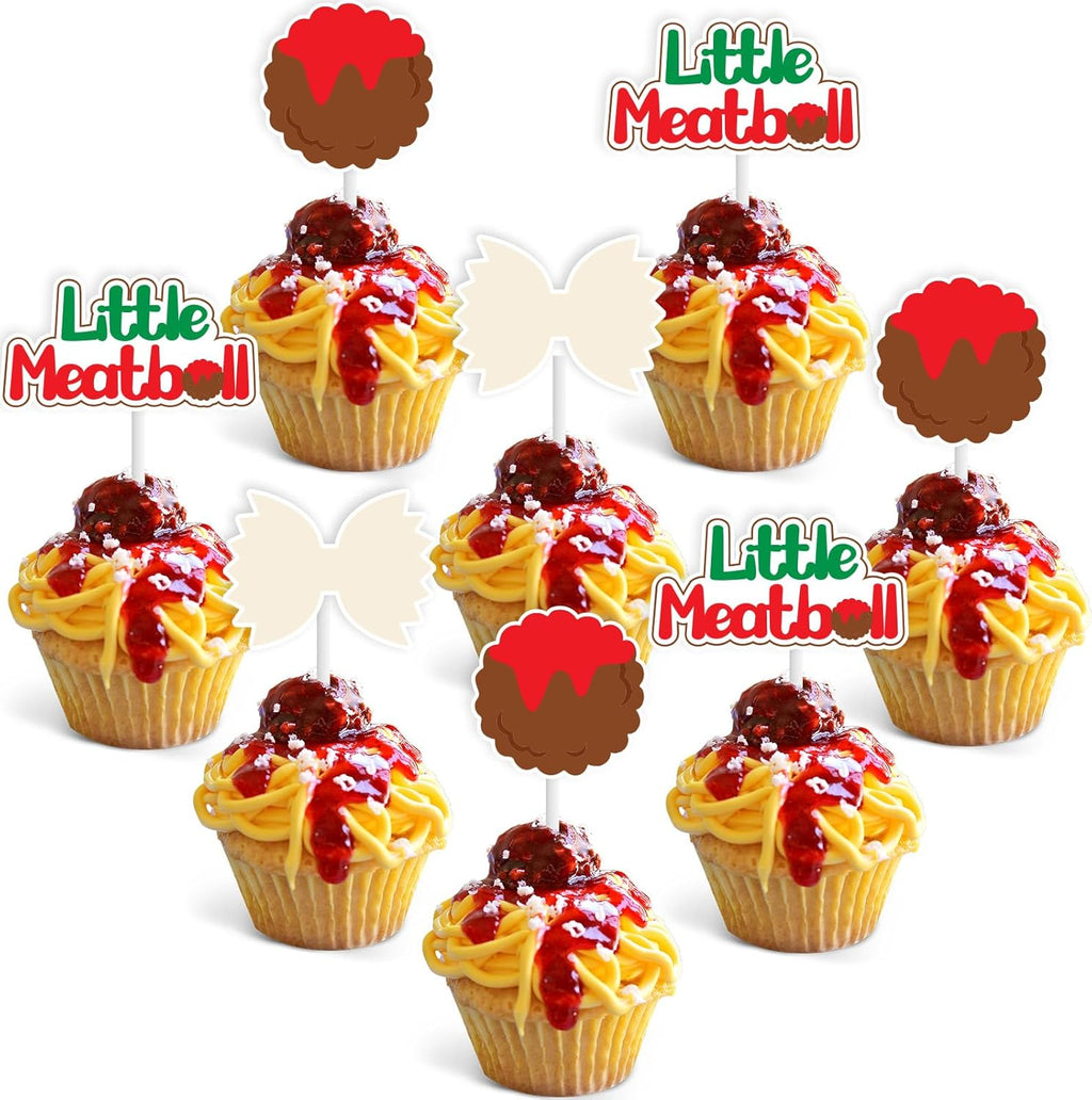 Meatball Birthday Decorations, 36pcs Meatball Cupcake Toppers for Italian Spaghetti Birthday Decorations Boy First Birthday Baby Shower