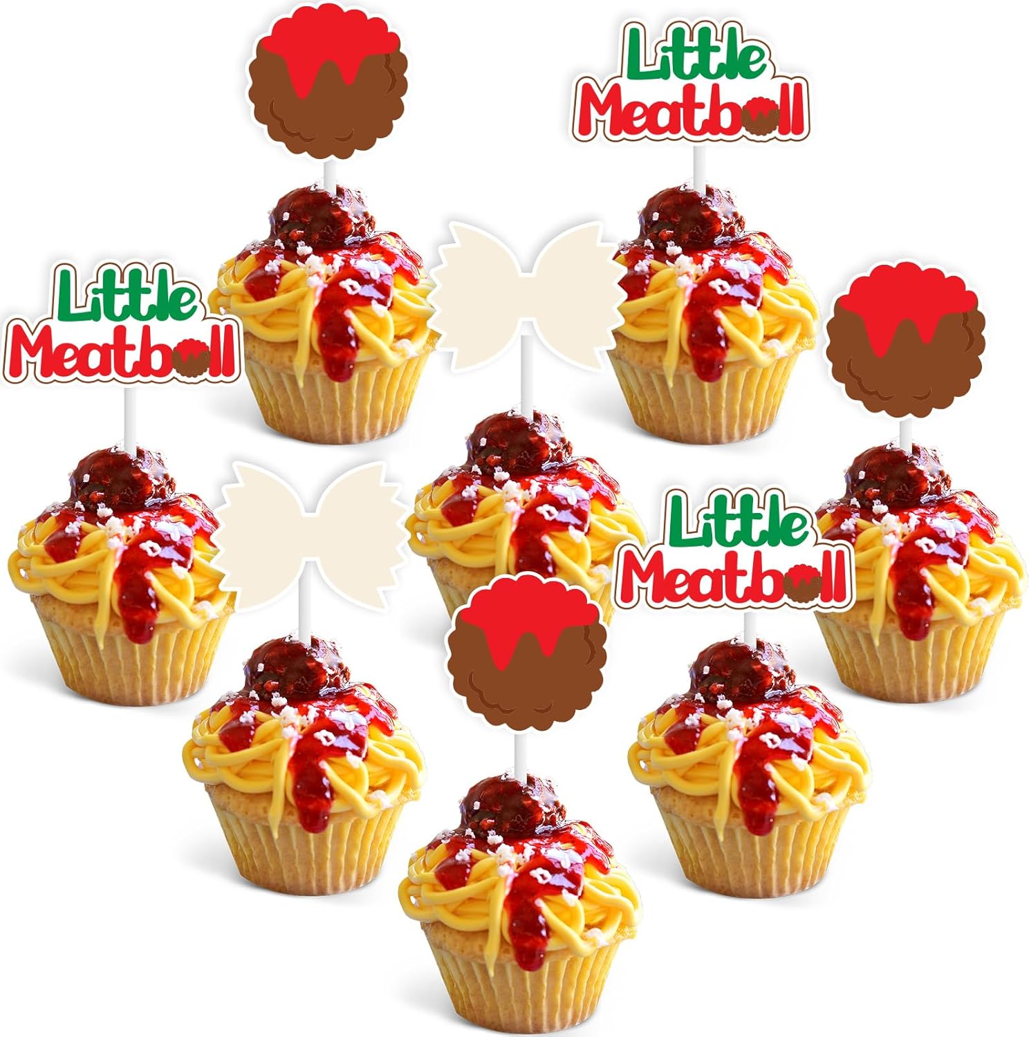 Meatball Birthday Decorations, 36pcs Meatball Cupcake Toppers for Italian Spaghetti Birthday Decorations Boy First Birthday Baby Shower