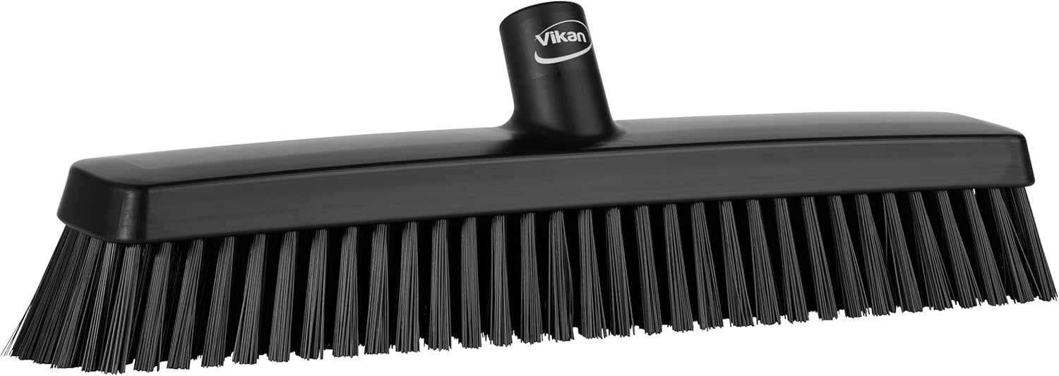 Vikan 31759 16" Heavy-Duty Push Broom, Soft/Stiff, Black