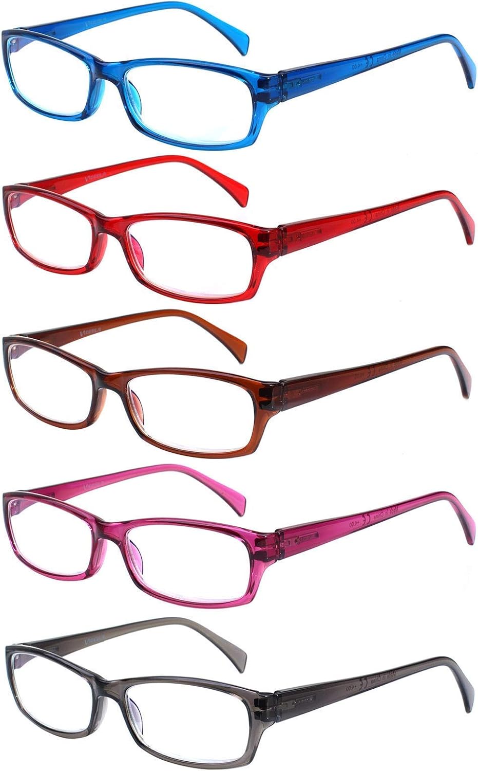 VIDEBLA 5 Pack Computer Reading Glasses Men and Women Anti Eyestrain Blue Light Blocking Glasses for Reading (Mixed colours, 1.75)
