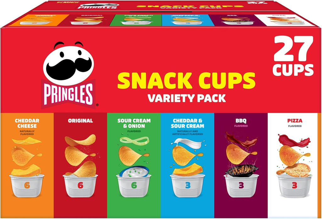 Pringles Potato Crisps Chips, Lunch Snacks, Snack Cups, Variety Pack, 19.5oz Box (27 Cups)