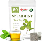 Spearmint Tea Bags 60 Count - 100% Pure Natural Loose Leaf Teabags | Calming Digestive Relief, Fresh Breath, Caffeine Free Herbal Mint Tea