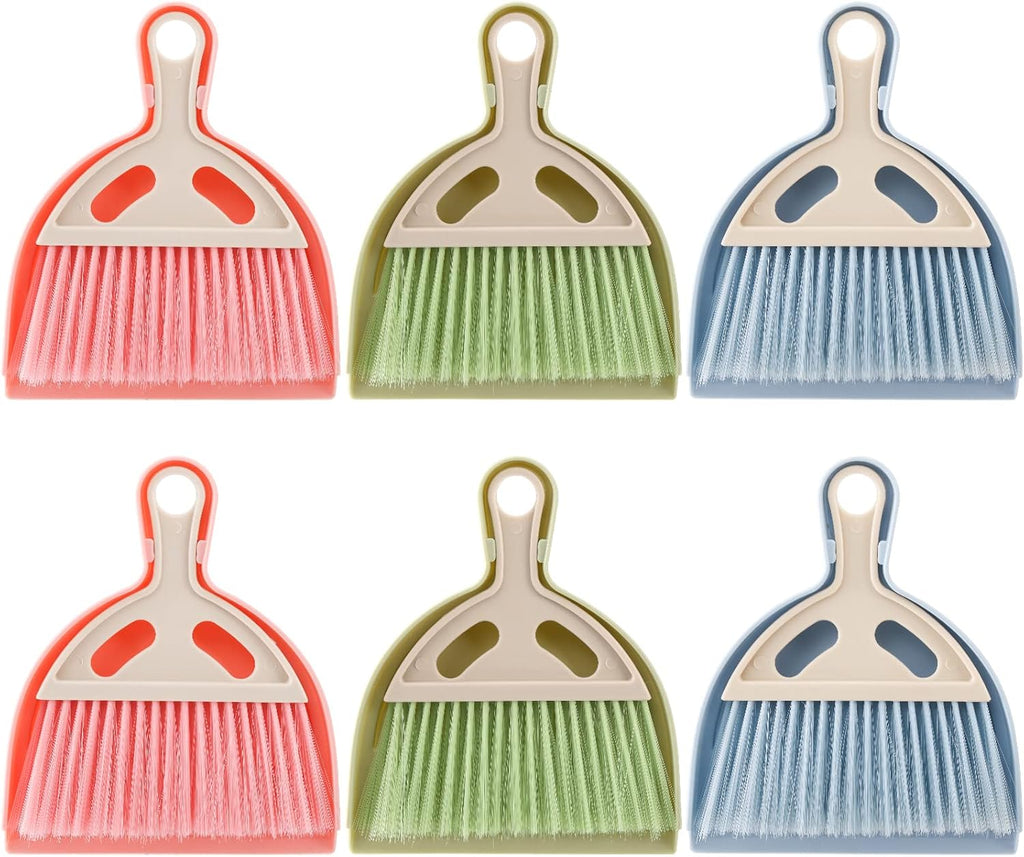 SOUJOY 6 Pack Small Dustpan and Brush Set, Whisk Broom and Dust Pan with Handle, Nesting Tiny Cleaning Broom, Mini Hand Broom and Dustpan Set for Table, Desk, Keyboard, Cars and Pet Nest