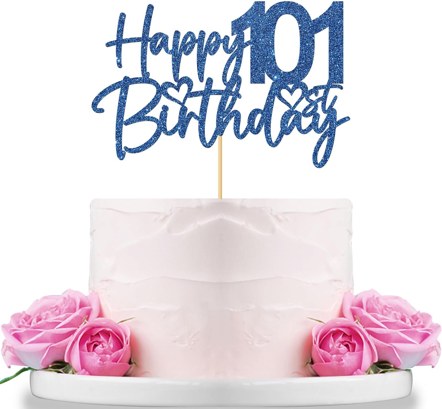 WeBenison Happy 101st Birthday Cake Topper Elderly People 101st Birthday Cake Topper 101 Years Old Birthday Party Decorations Blue Glitter