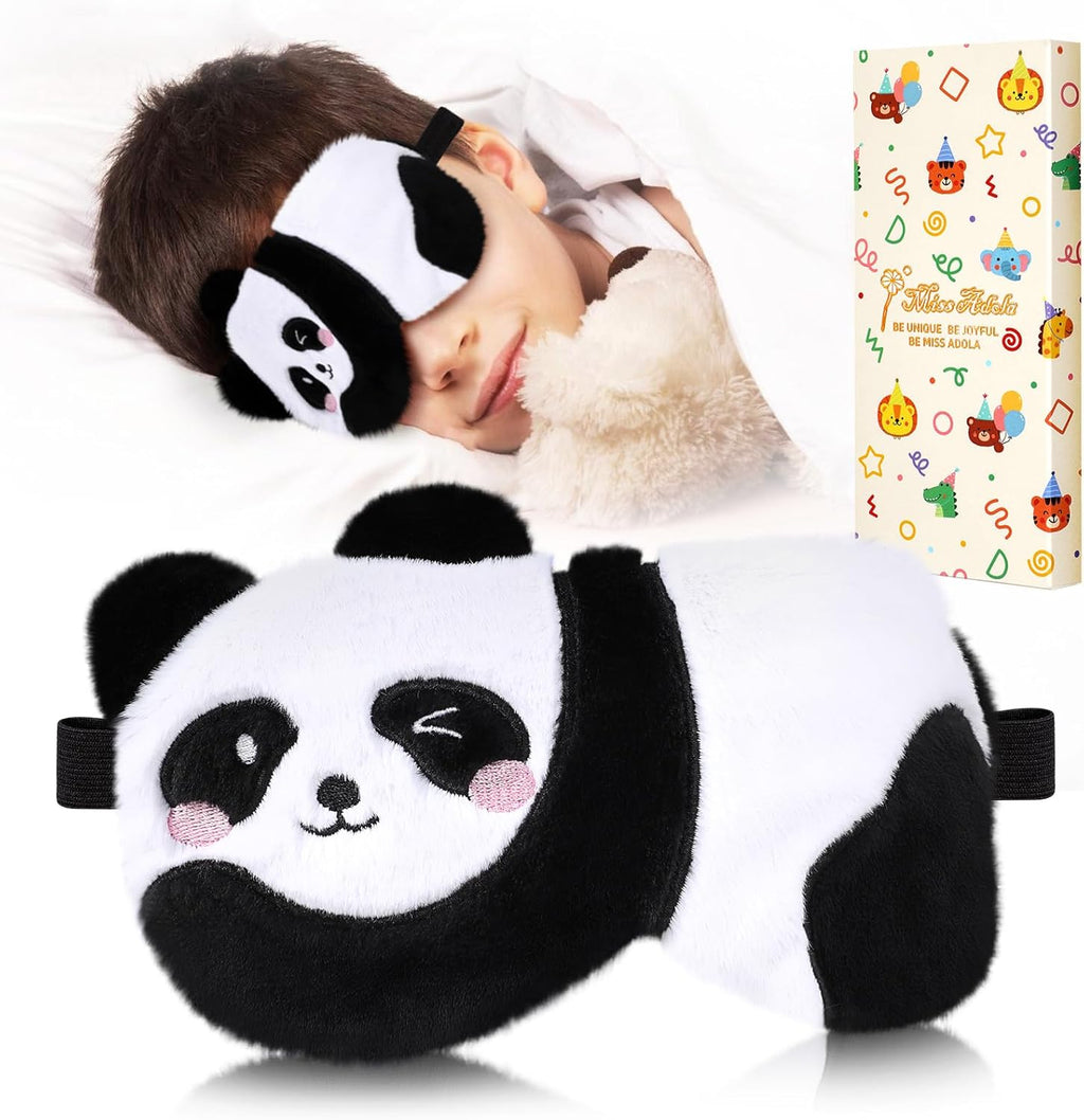 Sleep Mask for Kids - Cute Cartoon Plush Fuffy Sleeping Eye Cover Panda Kawaii Soft Eyeshade with Adjustable Strap Animal Eye Blindfold for Kids Girls Boys Teens