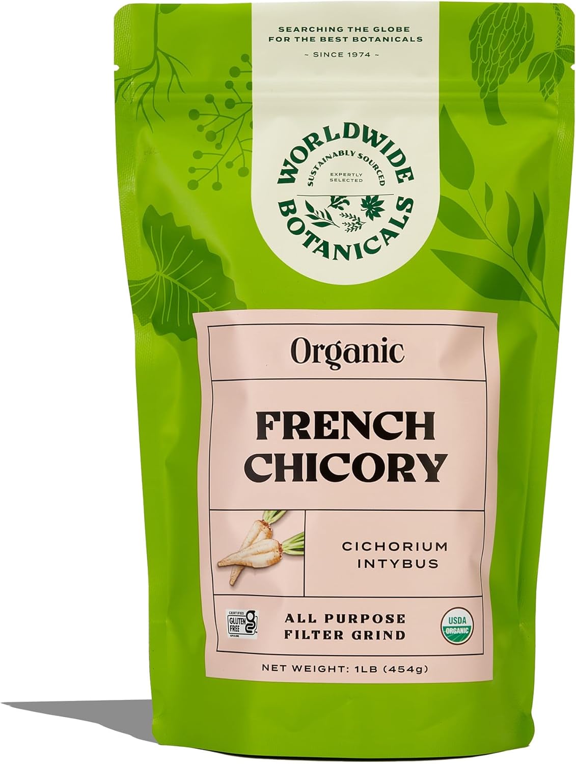 Worldwide Botanicals Organic French Chicory Root, 1 Pound - Brew Like Coffee, Blend Roasted Chicory Root With Coffee, Acid Free, Caffeine Free, Kosher