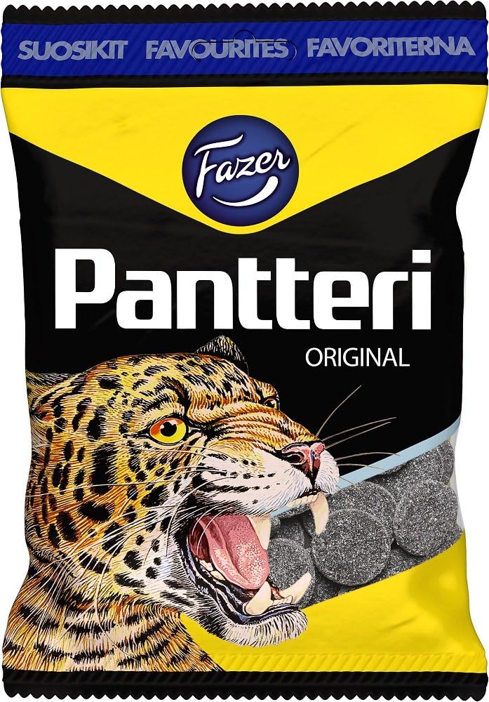 Fazer Pantteri ('Panther') Original Finnish Salmiak Licorice Wine Gums Candy Bag 180g