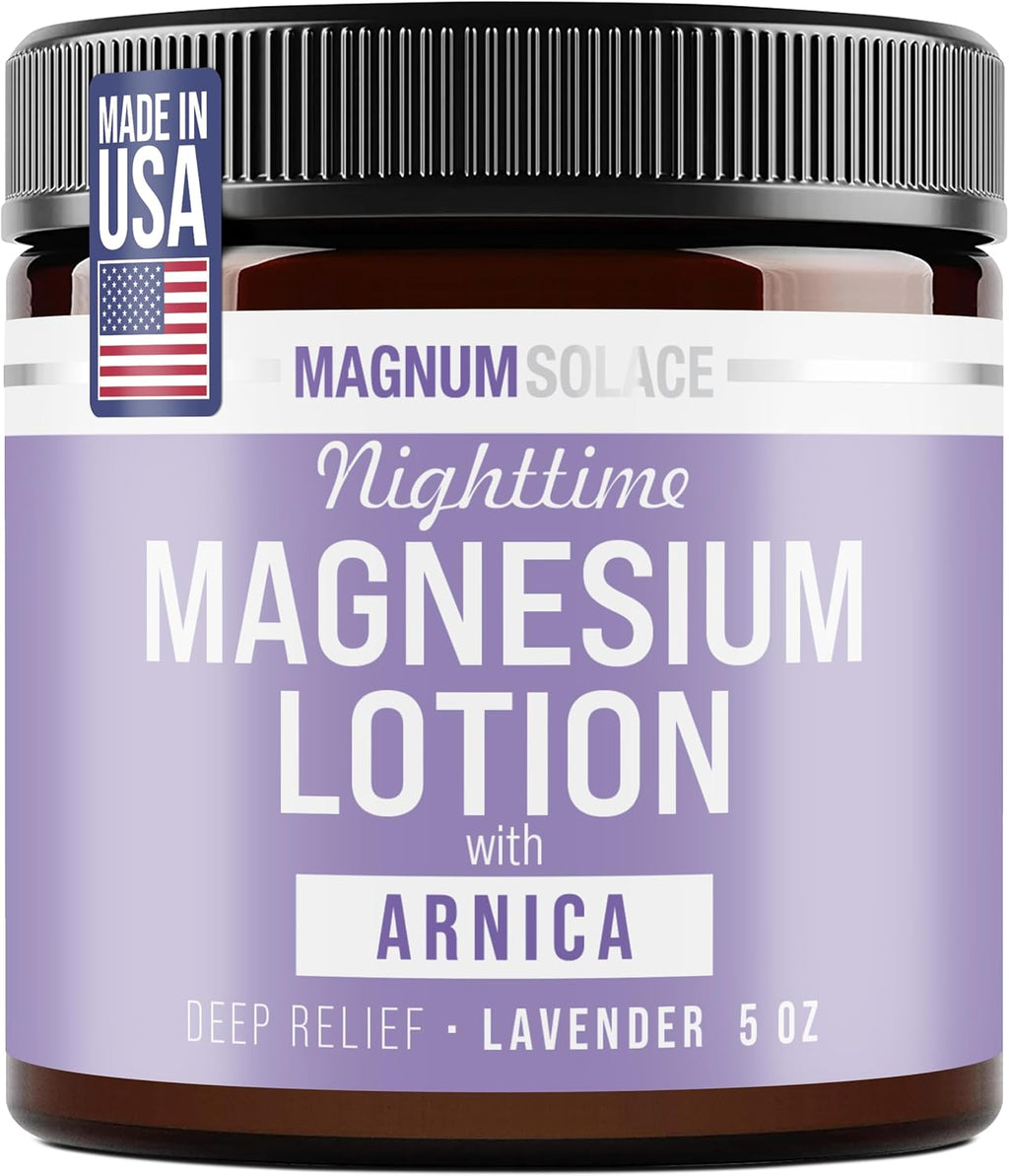 Magnum Solace Nighttime Magnesium Lotion with Arnica – Highly Concentrated Magnesium for Muscles & Joints – Apply to Legs or Feet Before Bed – Skin-Friendly