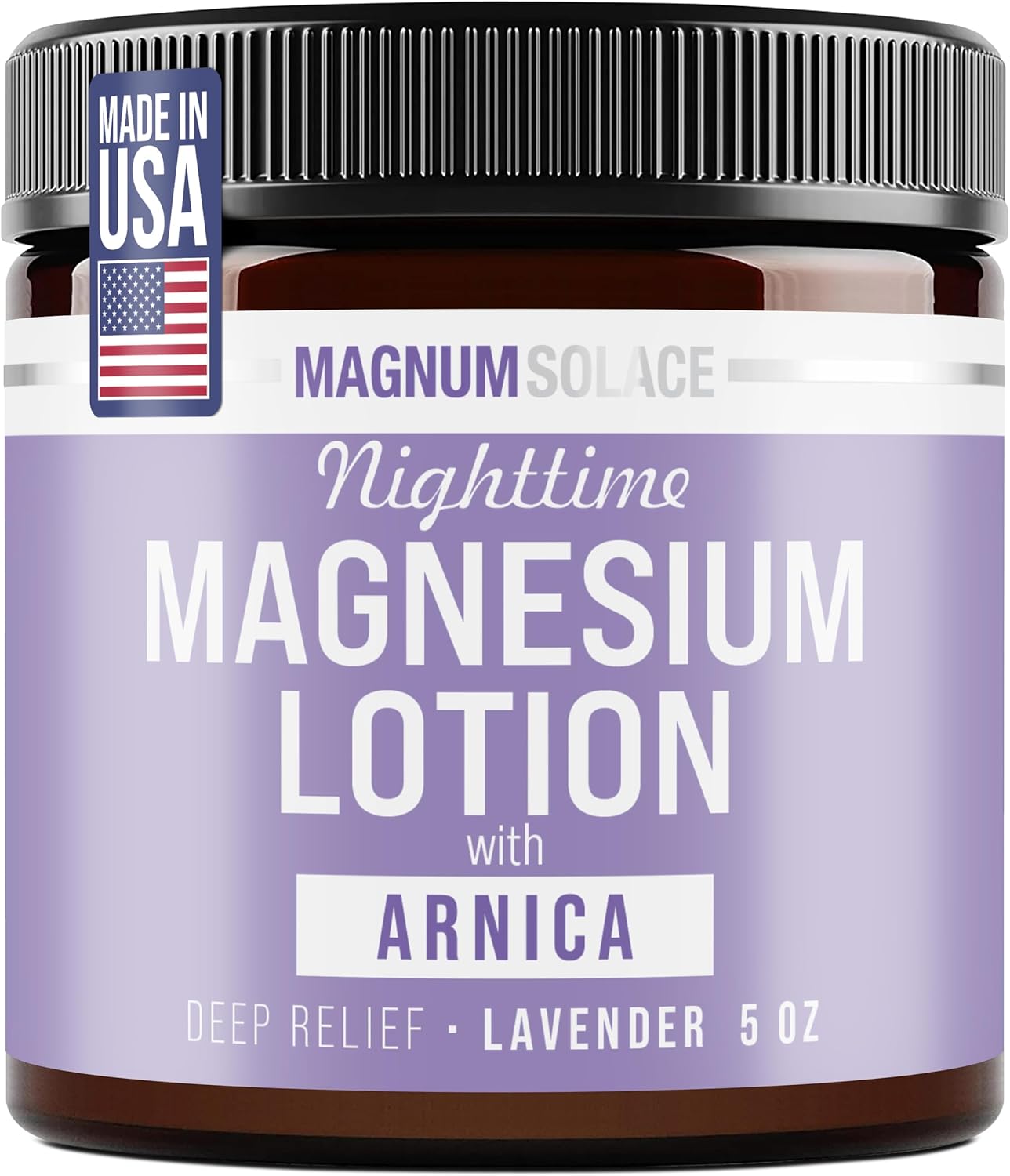 Magnum Solace Nighttime Magnesium Lotion with Arnica – Highly Concentrated Magnesium for Muscles & Joints – Apply to Legs or Feet Before Bed – Skin-Friendly