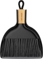 MR.SIGA Mini Dustpan and Brush Set, Portable Cleaning Brush and Dustpan Combo with Bamboo Handle, Black, 1 Set