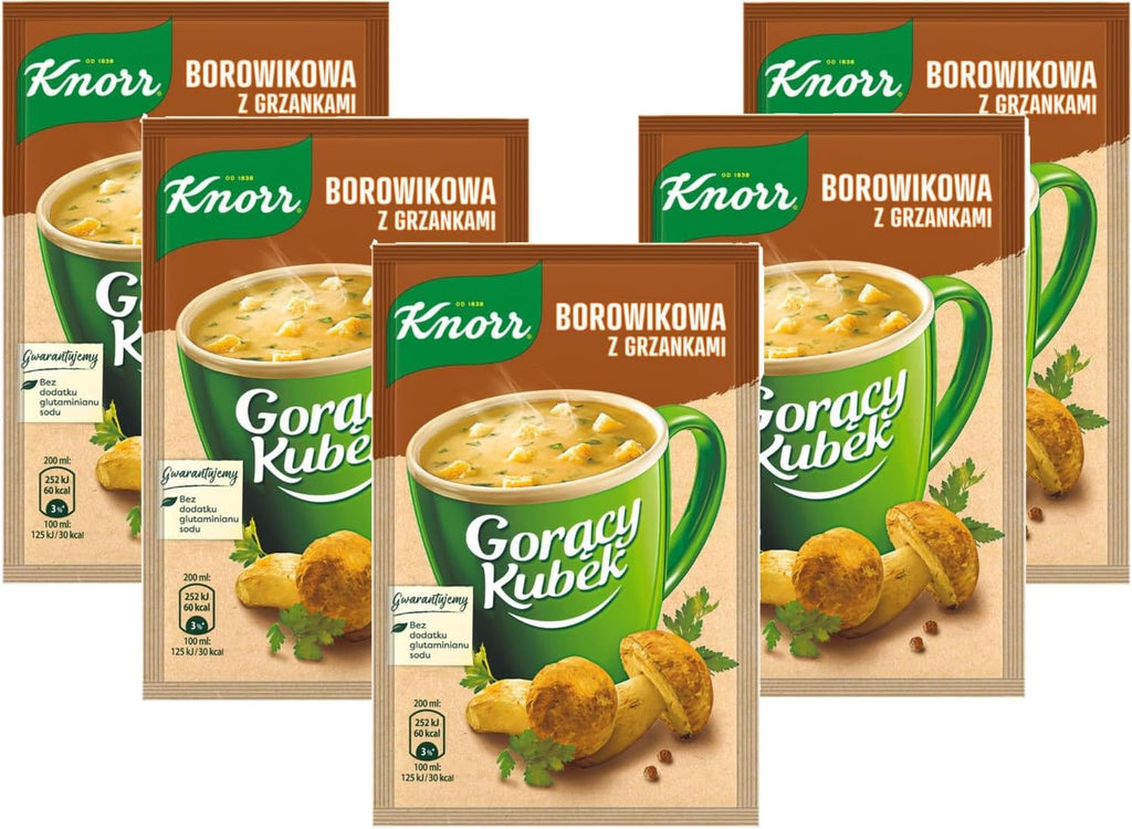 Knorr Goracy Kubek Borowikowa Hot Cup Porcini Mushroom Soup w Croutons 15g Bag (5-Pack)