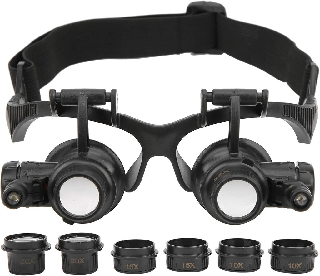 Magnifying Glass for Watch Repair with 2 LED Lights, 8 Interchangeable Lenses 10X-25X Magnification Jewelry and Electronic Repair Tool