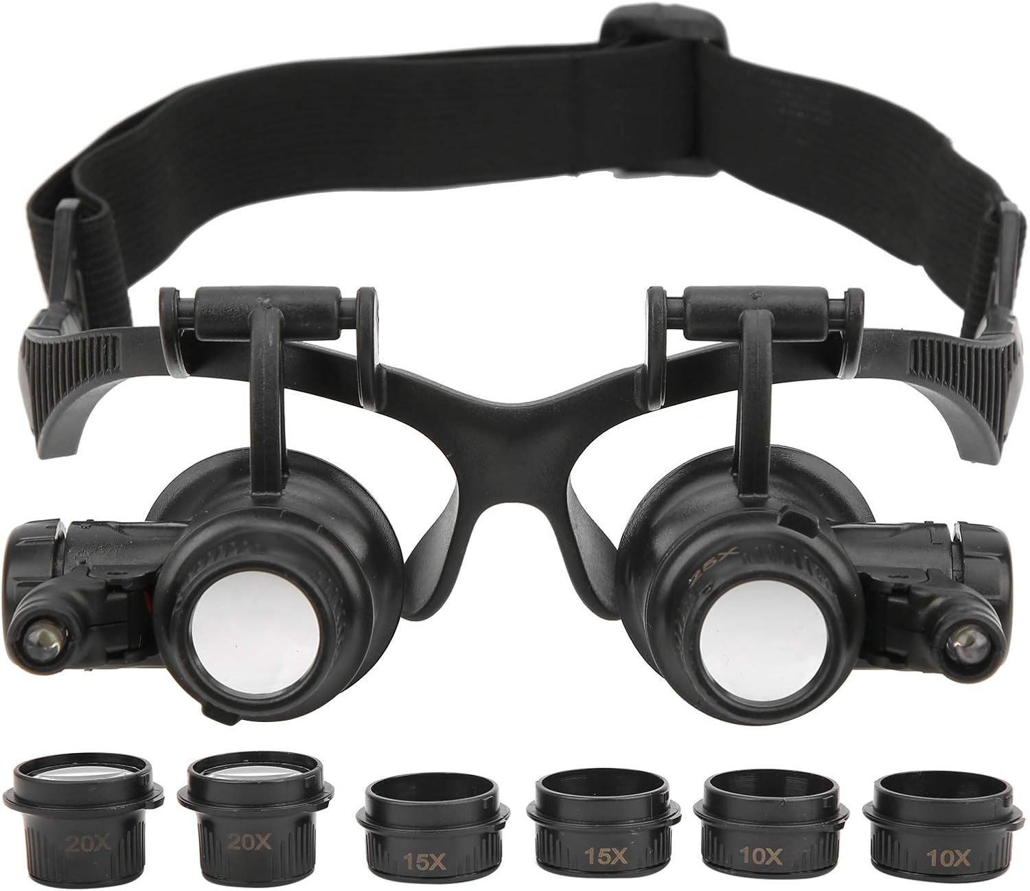 Magnifying Glass for Watch Repair with 2 LED Lights, 8 Interchangeable Lenses 10X-25X Magnification Jewelry and Electronic Repair Tool