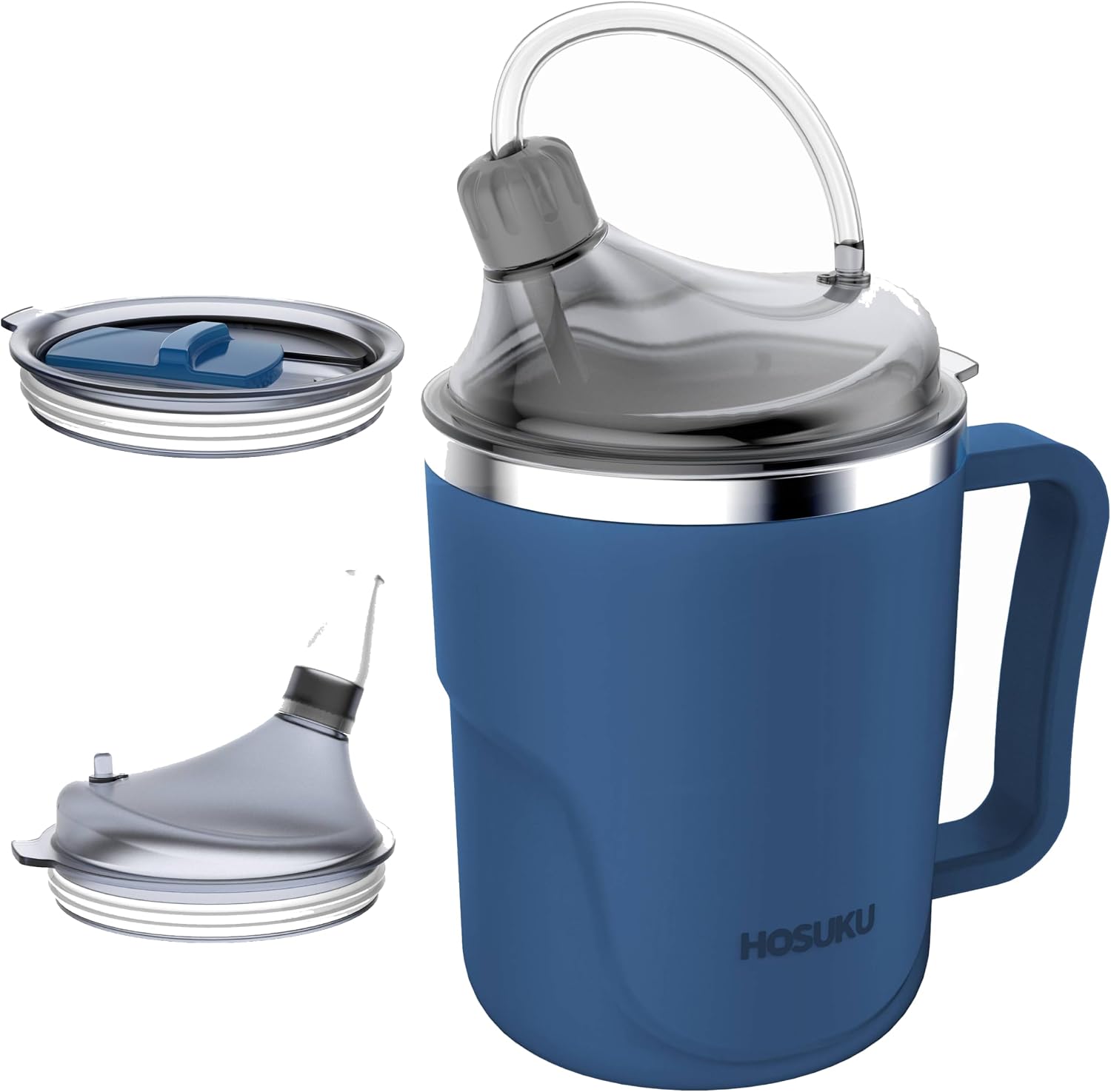 Spill-Proof Cup for Elderly, 13.5oz Stainless Steel Sippy Cup with Straw, Ideal for Seniors and Adults, Great for Water, Milk, and Soup (Blue), Health & Household Supplies