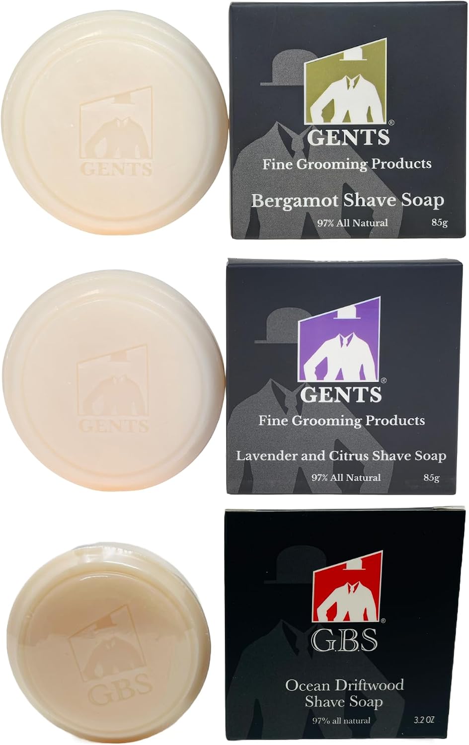 GENTS 97% All Natural Shave Soap Set for Men, Bergamot, Lavender and Citrus and Ocean Driftwood Pack of 3 (3 PACK, BERGAMOT, LAVENDER CITRUS, OCEAN DRIFTWOOD)