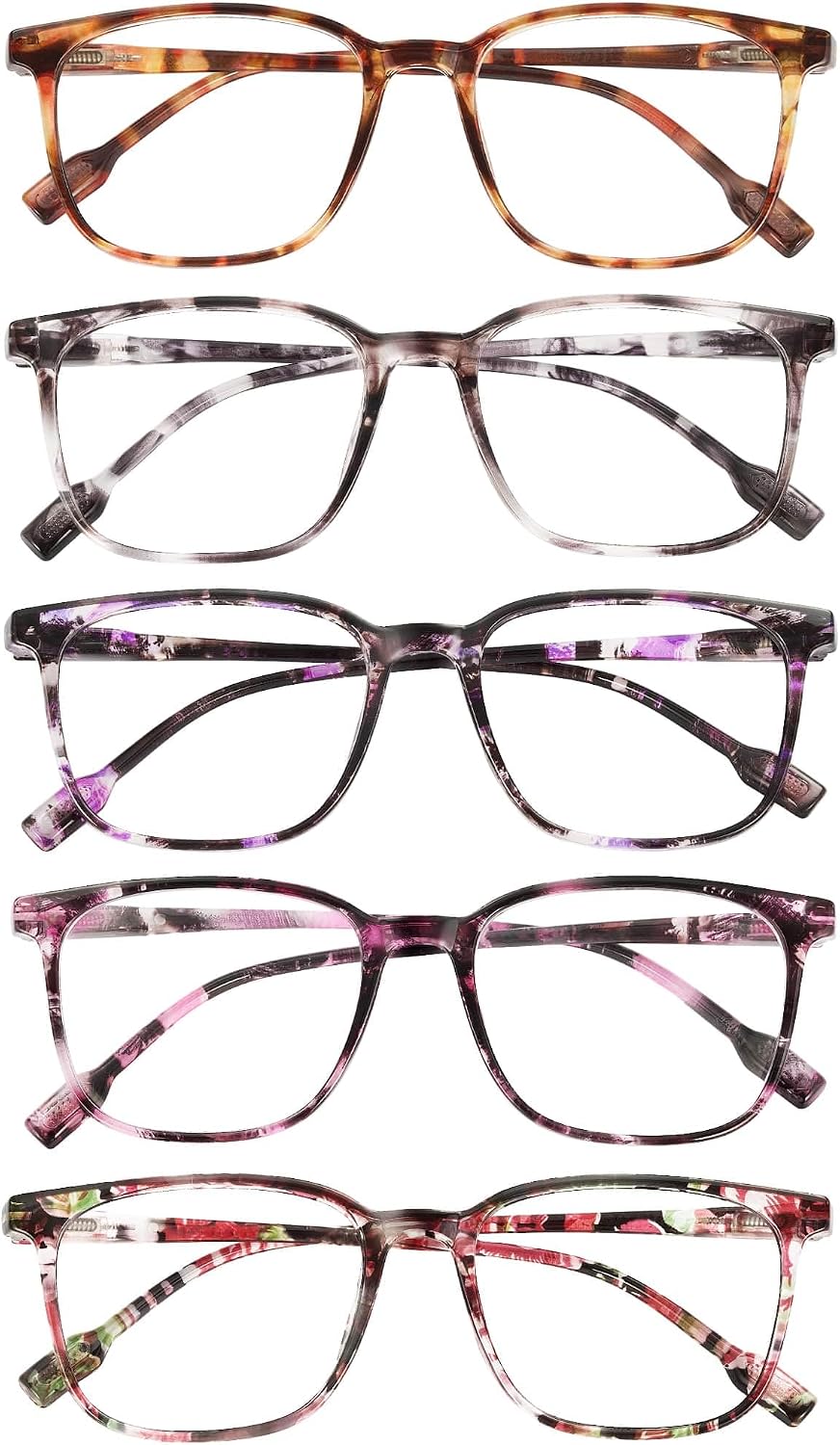 JOLISU 5-Pack Ultra-Light Slim Frames Reading Glasses for Women - Readers for Women, Spring Hinges and Blue Light Protection