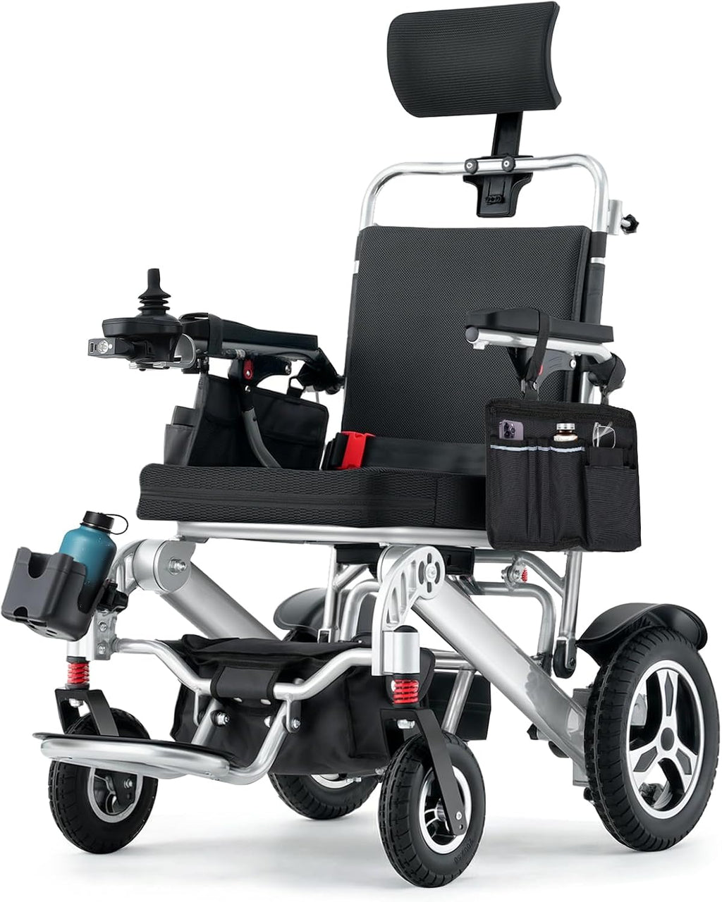 30 Mile Foldable Electric Wheelchair for Adults, Motorized Wheelchair with Sunshade & 100-130° Adjustable Backrest, Dual 300W Motor, Dual 12AH Batteries, Slivery