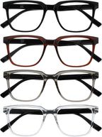 OPULIZE LEO Reading Glasses for Women Men, Large Rectangular Frame with Spring Hinges, Black Brown Grey Clear +2.50 (Pack of 4)