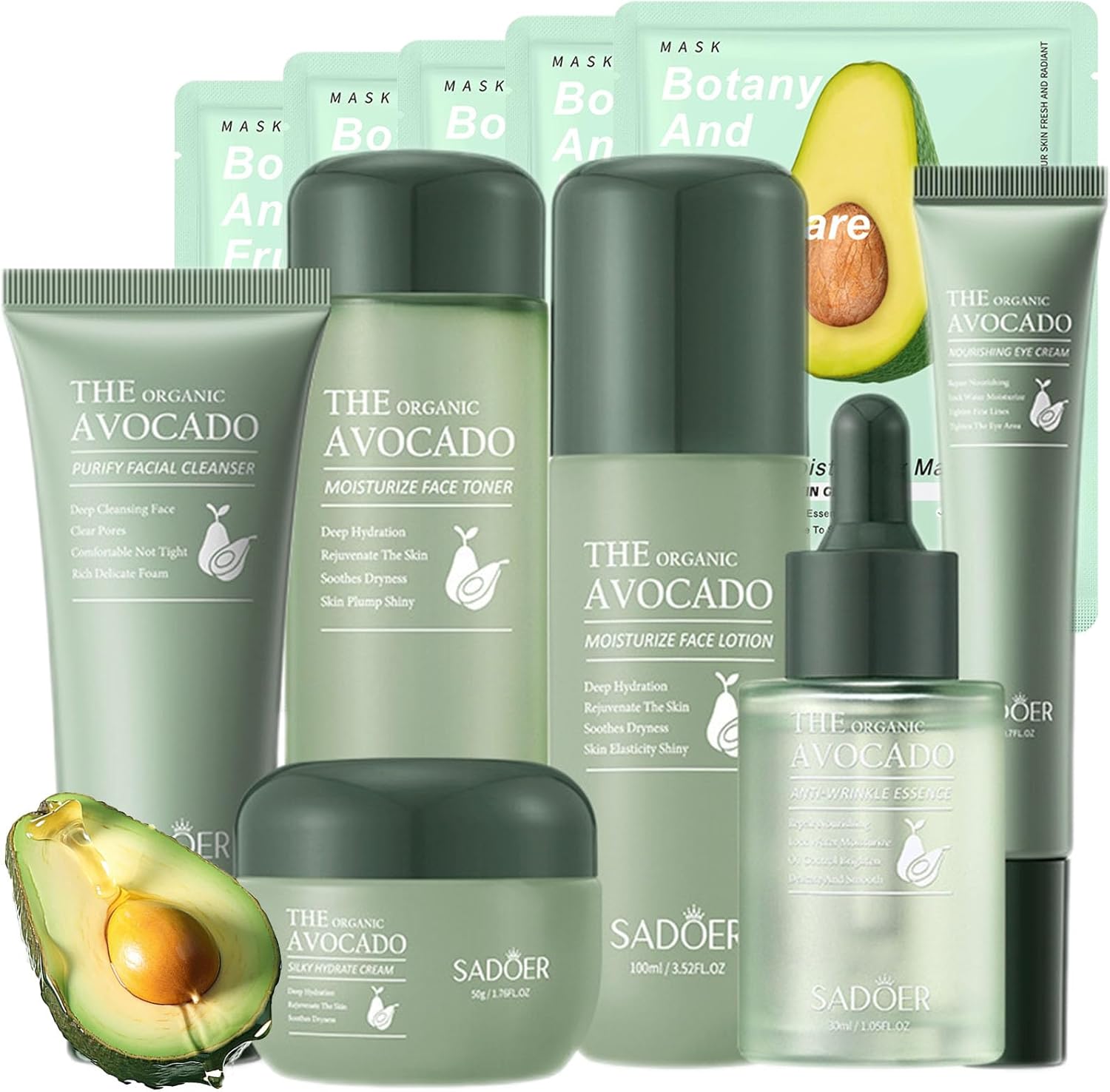Avocado Skin Care Set, 11-In-1 Skincare Gift Set With Facial Cleanser, Face Serum, Face Cream, Eye Cream, Toner, moisturizing lotion& Facial mask. Skin Care Kit For Women Men