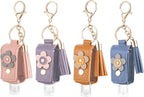 4 Pcs Handwashing Fluid Keychain Portable 30ml Refillable Leather Hand Handwashing Fluid Mini Case Holder Keychain Travel Size for Toiletry Lotion Liquid Soap Shampoo