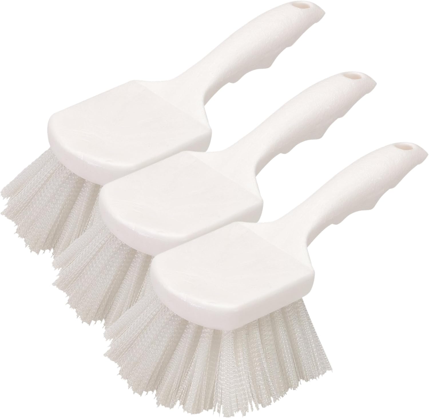 Carlisle FoodService Products 3662000 Flo-Pac Plastic Handle Utility Scrub Brush, Nylon Bristles, 2" Bristle Trim, 8" Length, White, 3 Count