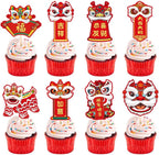 Chinese New Year Cupcake Toppers, 24 Pieces Dessert Cake Decorations for Spring Festival, Lunar New Year Party Supplies