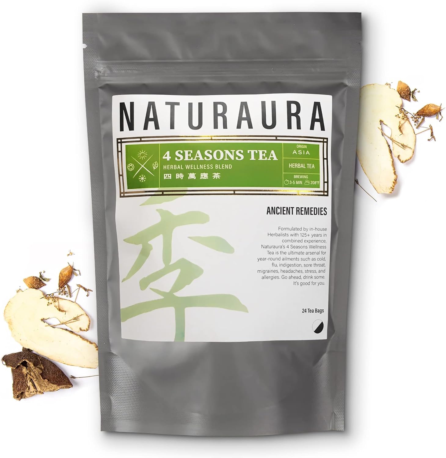 Four Seasons Herbal Wellness Tea for Detox Cleanse, Immune Support - Caffeine Free, No Add's or Preservative's - 24 Tea Bags