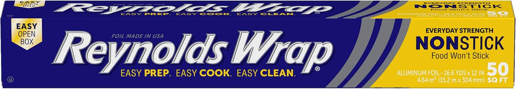 Reynolds Wrap Non-Stick Aluminum Foil Roll, Non-Stick Foil for Cooking, Freezer Safe, Features a Secure Easy Open and Close Tab, 12 Inches Wide, 50 Total Sq. Ft.