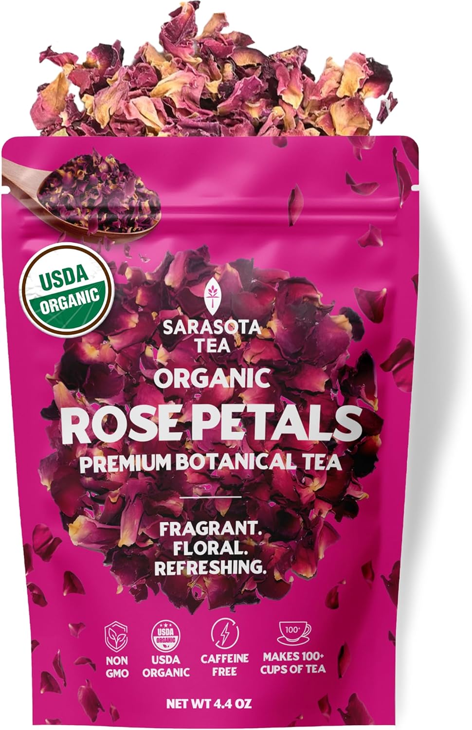 Organic Rose Petals Loose Herbal Tea | 100% USDA Organic Dried Rose Flowers | Caffeine-Free | Premium Culinary & Tea Grade | 4.4oz Bag | Floral & Aromatic | Non-GMO | Natural Beauty & Relaxation