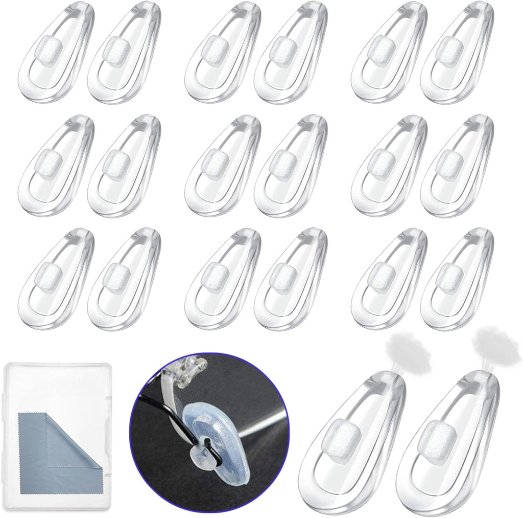 Eyeglass Nose Pads with Push-in, 10 Pairs Soft Silicone Air Chamber Glasses Nose Pad Replacement Kit, Anti Slip Nose Piece/Nose Pads for Glasses Eyeglasses Sunglasses Glasses Cleaning Cloth