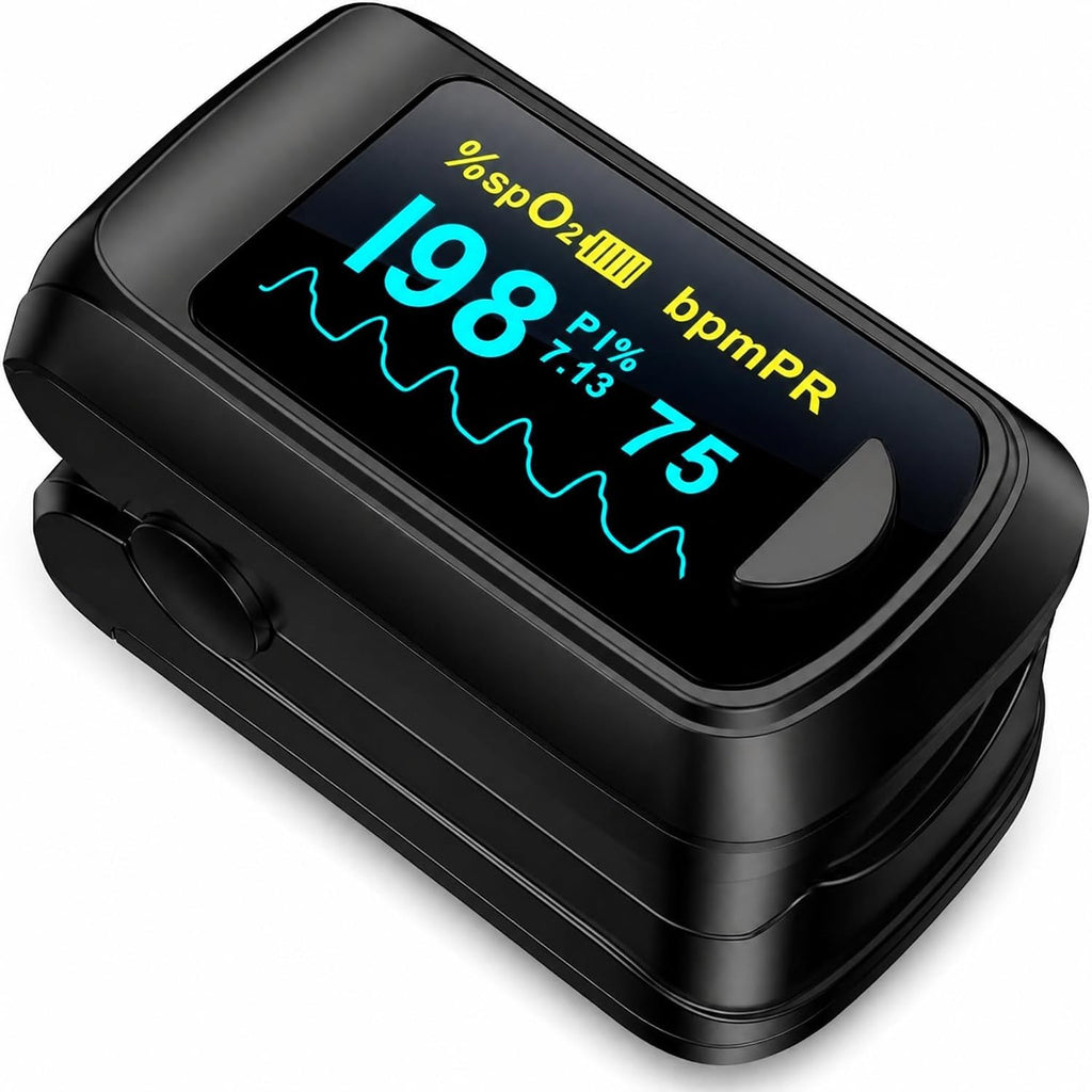 Healthtree JKS50B Pulse Oximeter Fingertip - Blood Oxygen monitor Fingertip with Perfusion Index, Fast 5-8s Reading, Large OLED Display, SpO2 & Heart Rate monitor for Home, Sports, Travel (Includes Batteries & Lanyard)