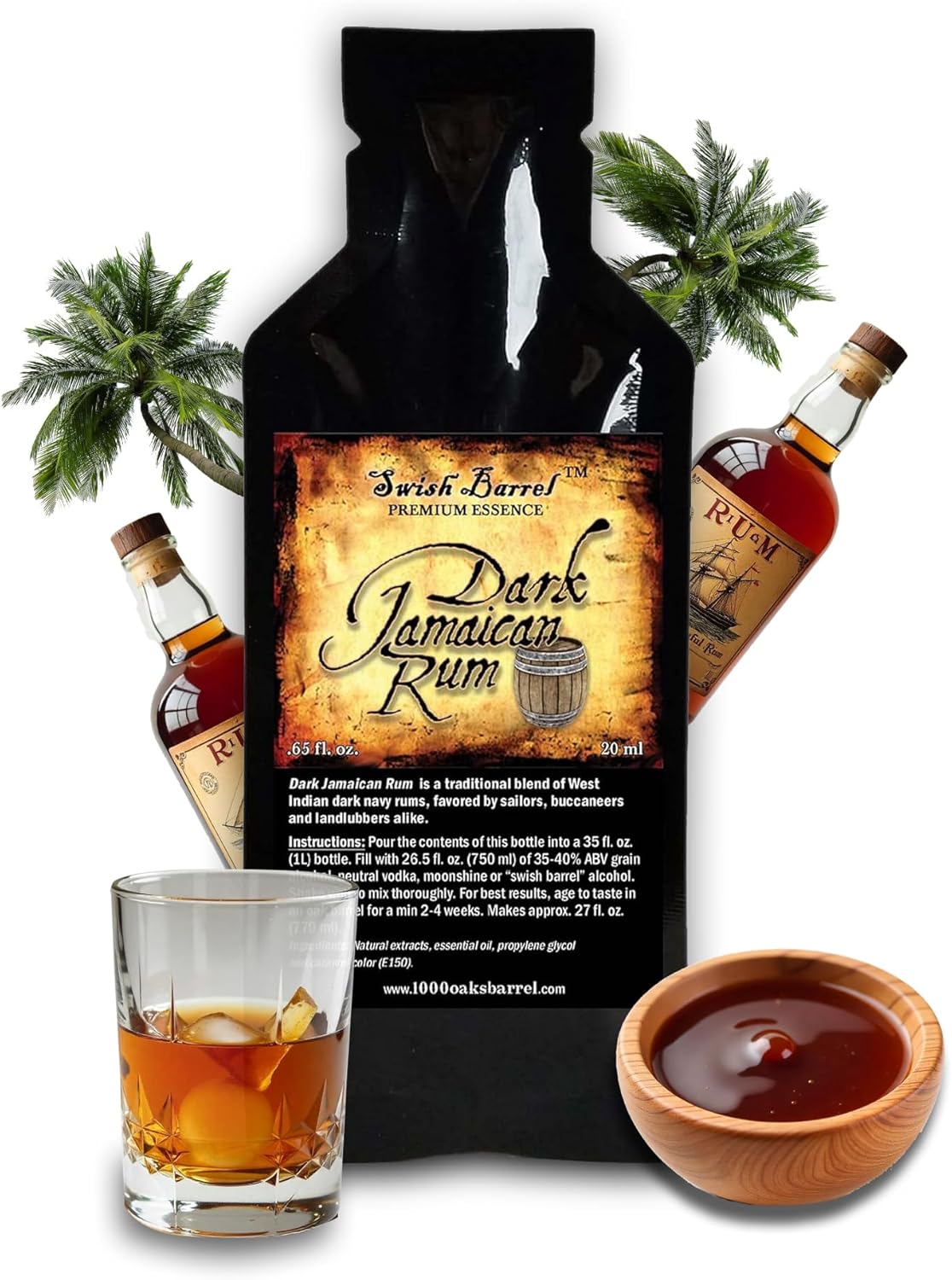 Dark Jamaican Rum Essence | Bootleg Kit Refills | Thousand Oaks Barrel Co. | Gourmet Flavor for Barrel Aged Cocktails Mixers and Cooking | 20ml .65oz Packet